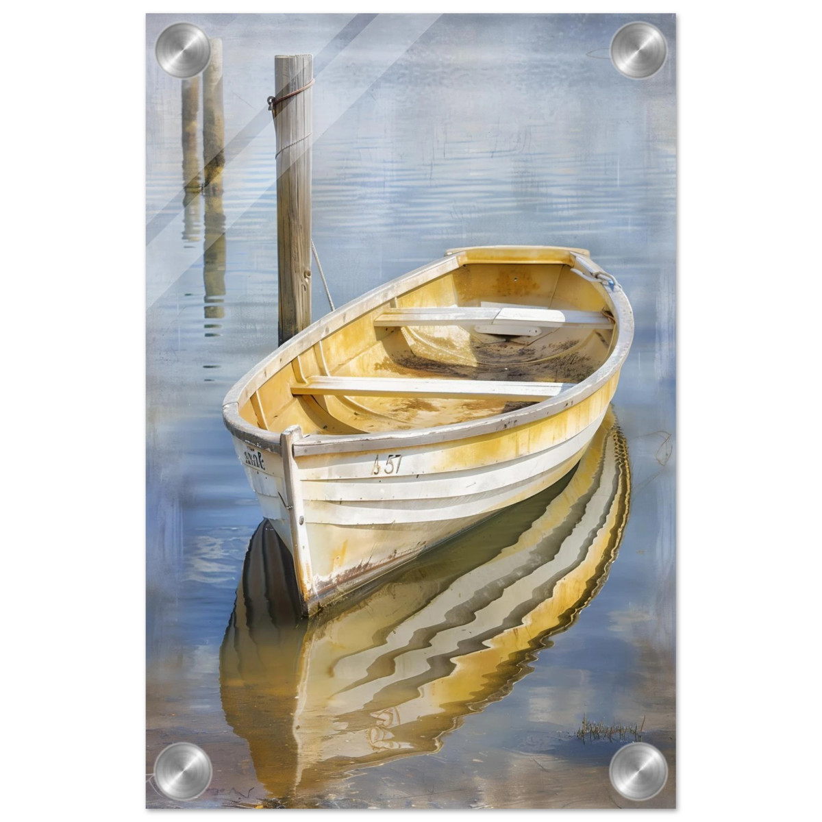 Golden Rowboat Reflections – Nautical Wall Art Print - Acrylic Print - 20x30 cm / 8x12″ - 
