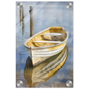 Golden Rowboat Reflections – Nautical Wall Art Print - Acrylic Print - 20x30 cm / 8x12″ - 