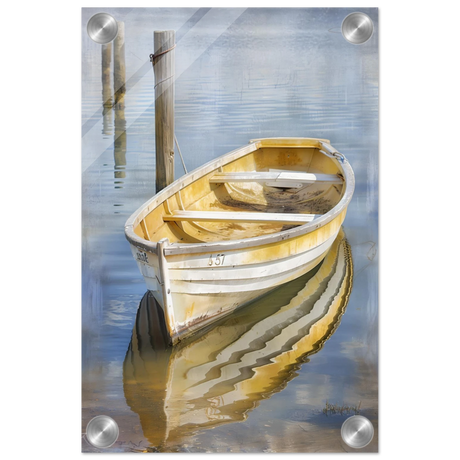 Golden Rowboat Reflections – Nautical Wall Art Print - Acrylic Print - 20x30 cm / 8x12″ - 