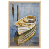 Golden Rowboat Reflections – Nautical Wall Art Print - Framed Canvas - 40x60 cm / 16x24″ - Wood frame