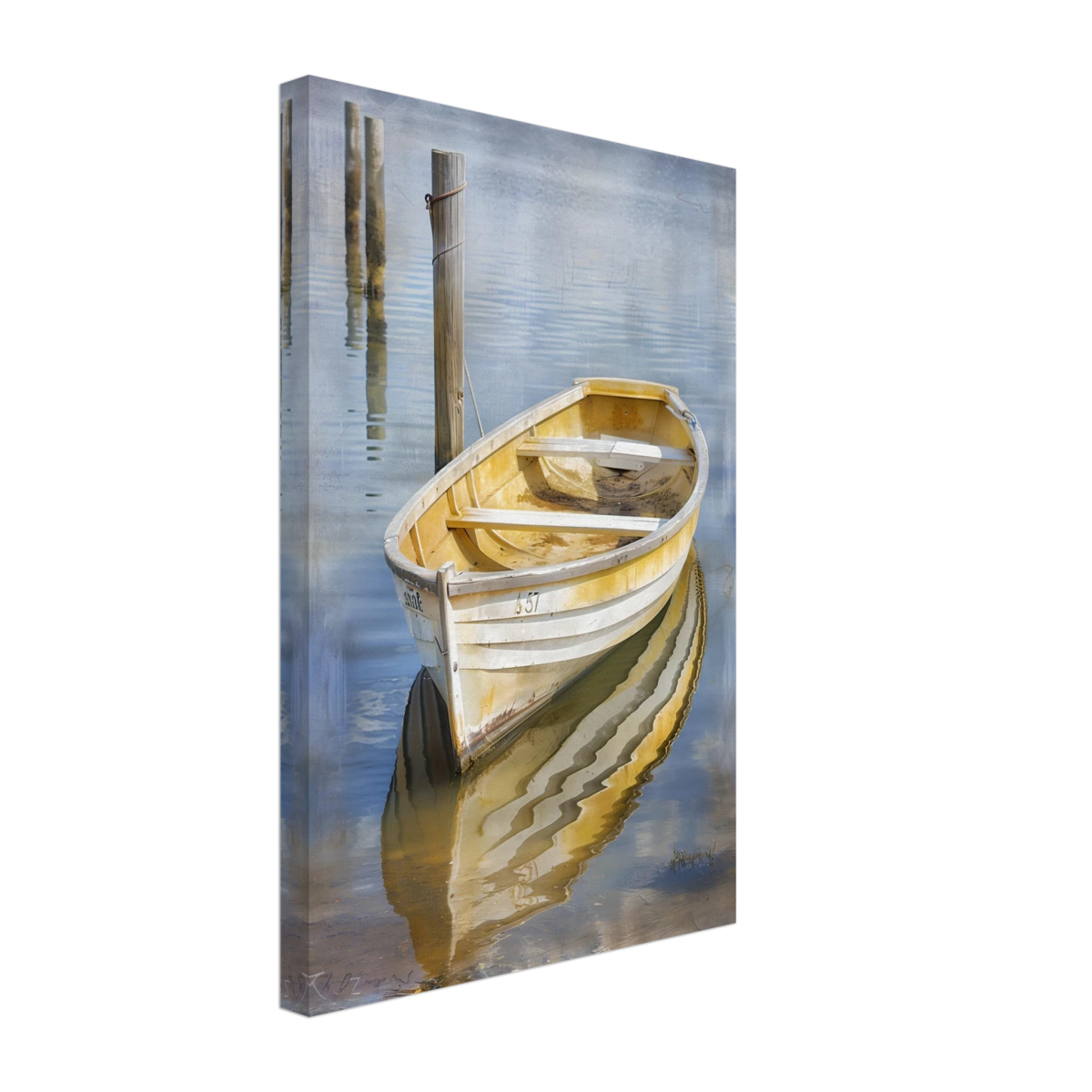 Golden Rowboat Reflections – Nautical Wall Art Print - Canvas - 30x45 cm / 12x18″ - 