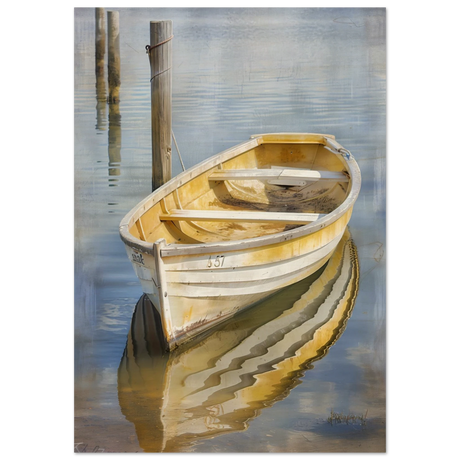 Golden Rowboat Reflections – Nautical Wall Art Print - Wood Prints - 70x100 cm / 28x40″ - 
