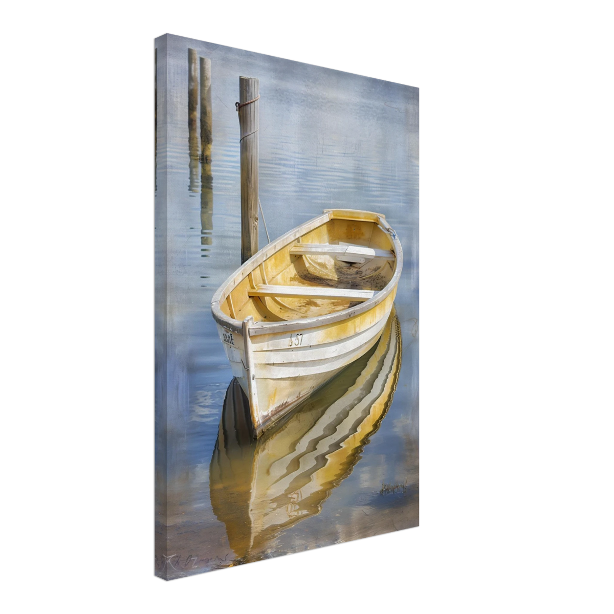 Golden Rowboat Reflections – Nautical Wall Art Print - Canvas - 40x60 cm / 16x24″ - 