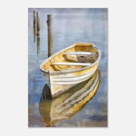 Golden Rowboat Reflections – Nautical Wall Art Print - Aluminum Print - 40x60 cm / 16x24″ - 