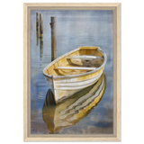 Golden Rowboat Reflections – Nautical Wall Art Print - Framed Canvas - 30x45 cm / 12x18″ - Wood frame