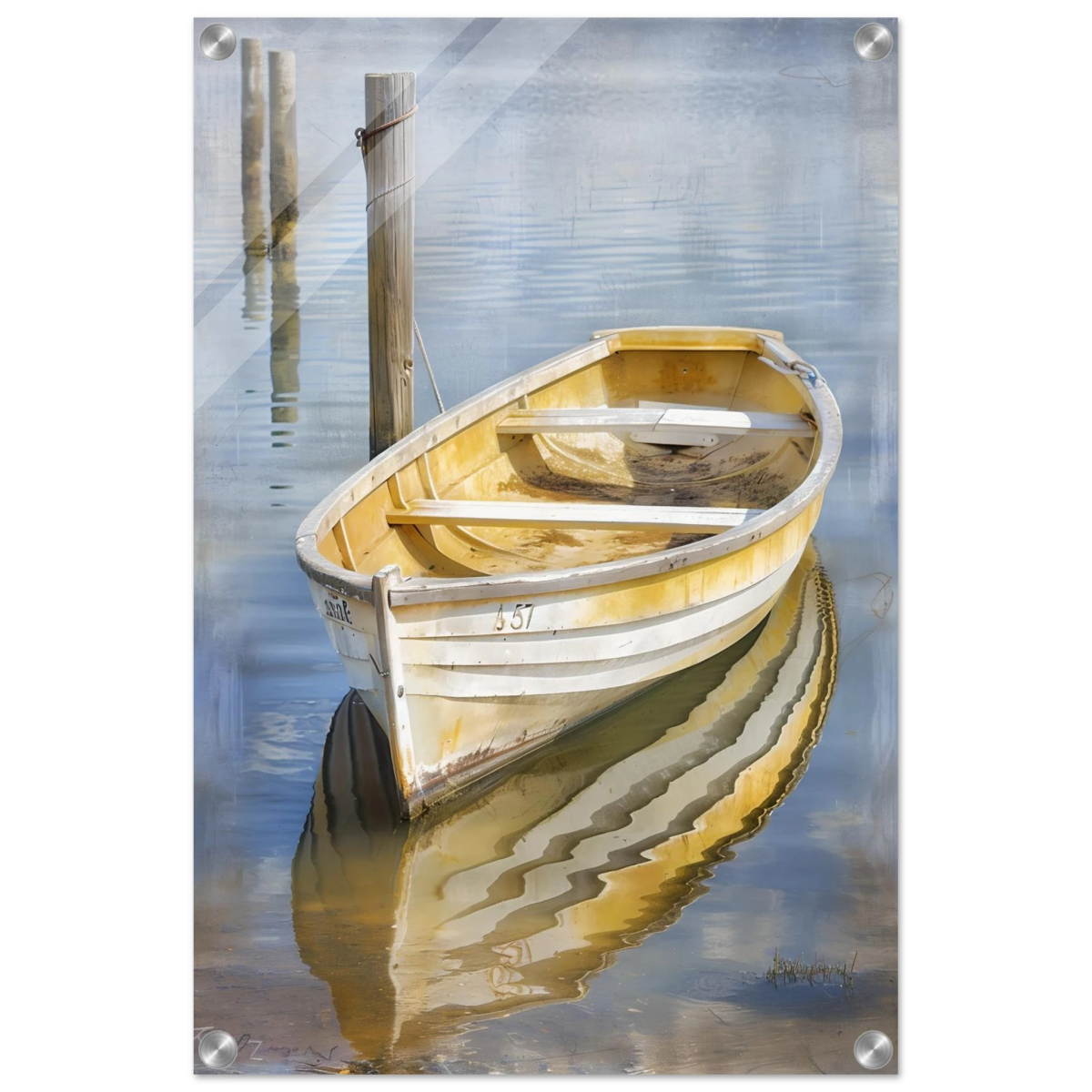 Golden Rowboat Reflections – Nautical Wall Art Print - Acrylic Print - 40x60 cm / 16x24″ - 