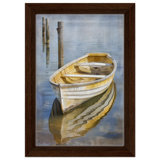 Golden Rowboat Reflections – Nautical Wall Art Print - Framed Canvas - 20x30 cm / 8x12″ - Dark wood frame