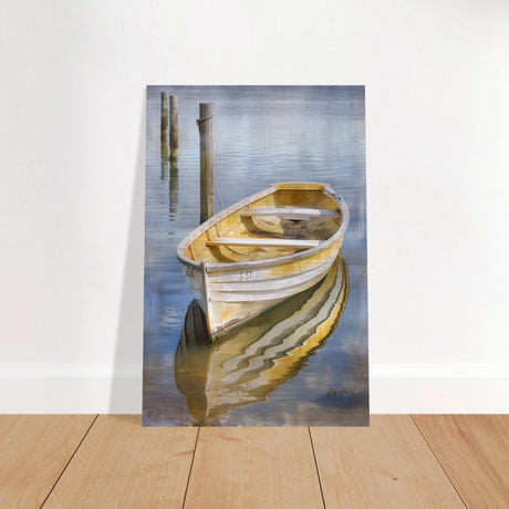 Golden Rowboat Reflections – Nautical Wall Art Print - Brushed Aluminum Print - 20x30 cm / 8x12″ - 