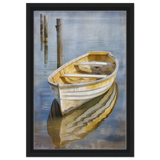 Golden Rowboat Reflections – Nautical Wall Art Print - Framed Canvas - 30x45 cm / 12x18″ - Black frame