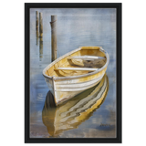 Golden Rowboat Reflections – Nautical Wall Art Print - Framed Canvas - 40x60 cm / 16x24″ - Black frame