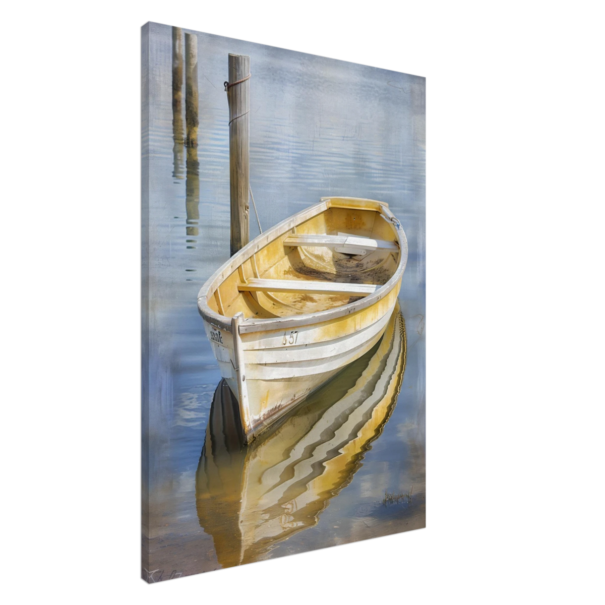 Golden Rowboat Reflections – Nautical Wall Art Print - Canvas - 70x100 cm / 28x40″ - 