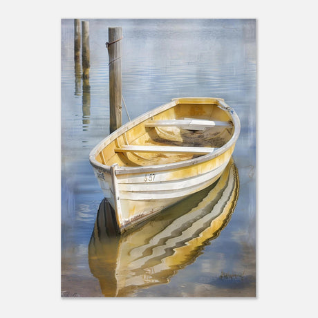Golden Rowboat Reflections – Nautical Wall Art Print - Aluminum Print - 70x100 cm / 28x40″ - 