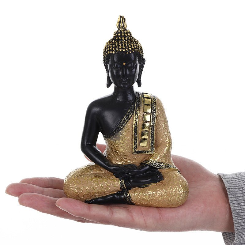 Golden Serenity Buddha Statue – Handcrafted Resin Meditation Décor - Black & Gold - 