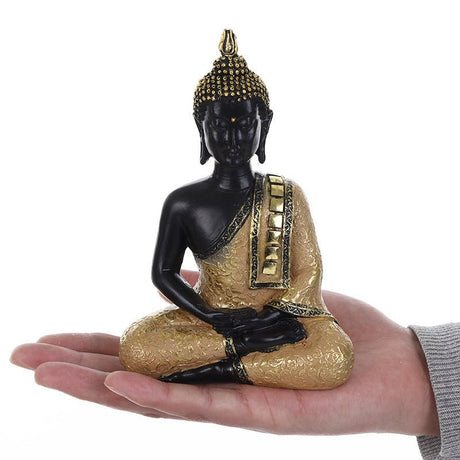 Golden Serenity Buddha Statue – Handcrafted Resin Meditation Décor - Black & Gold - 
