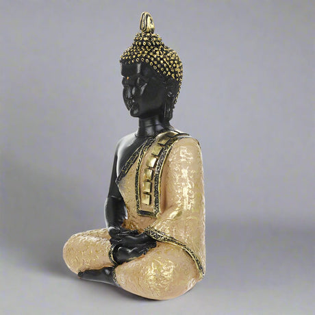 Golden Serenity Buddha Statue – Handcrafted Resin Meditation Décor - Black & Gold - 