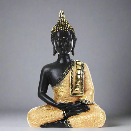 Golden Serenity Buddha Statue – Handcrafted Resin Meditation Décor - Black & Gold - 