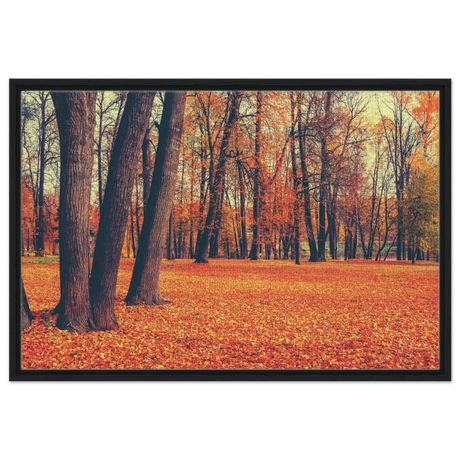 “Golden Silence in Autumn – A Tranquil Forest Escape” | Wall Art Print - Framed Canvas - 60x90 cm / 24x36″ - Black frame