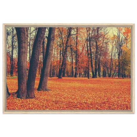 “Golden Silence in Autumn – A Tranquil Forest Escape” | Wall Art Print - Framed Canvas - 60x90 cm / 24x36″ - Wood frame