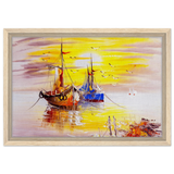 Golden Sunrise Harbour – Nautical Wall Art Print - Framed Canvas - 30x45 cm / 12x18″ - Wood frame