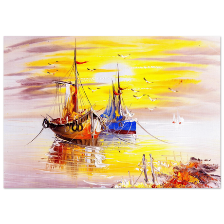 Golden Sunrise Harbour – Nautical Wall Art Print - Fine Art Poster - 70x100 cm / 28x40″ - 