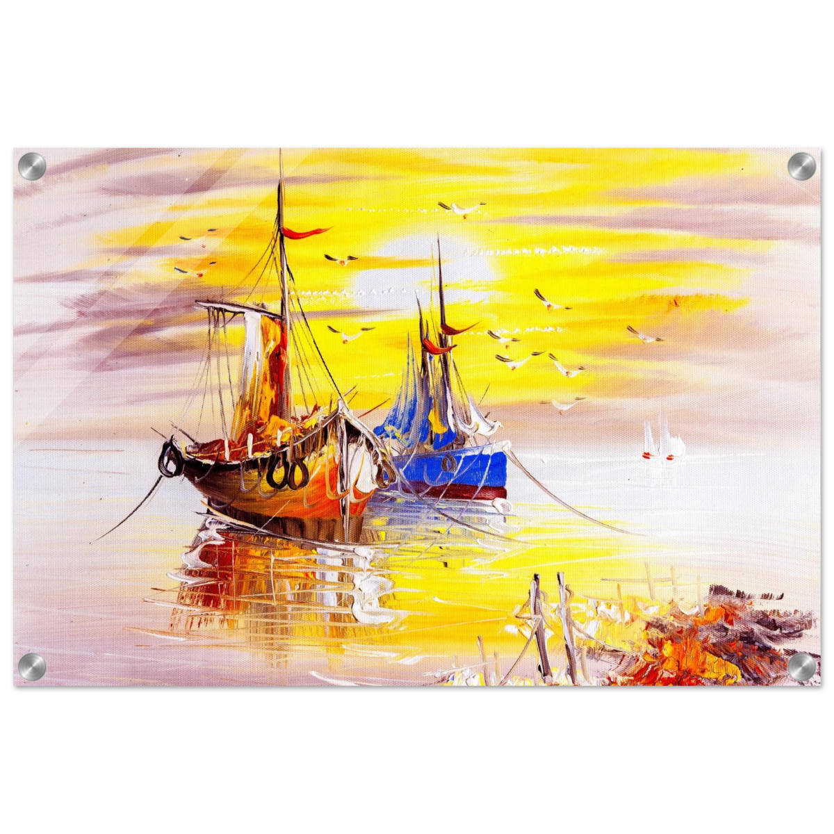 Golden Sunrise Harbour – Nautical Wall Art Print - Acrylic Print - 40x60 cm / 16x24″ - 
