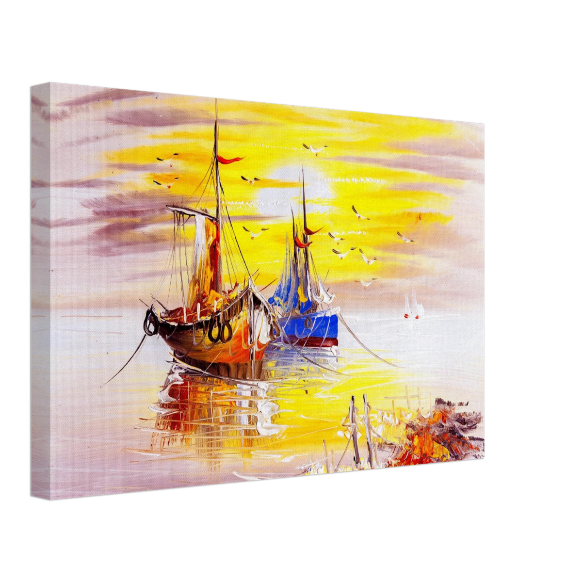 Golden Sunrise Harbour – Nautical Wall Art Print - Canvas - 30x45 cm / 12x18″ - 