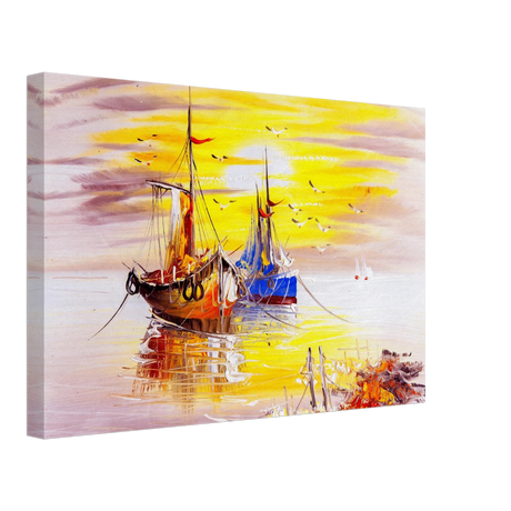 Golden Sunrise Harbour – Nautical Wall Art Print - Canvas - 30x45 cm / 12x18″ - 