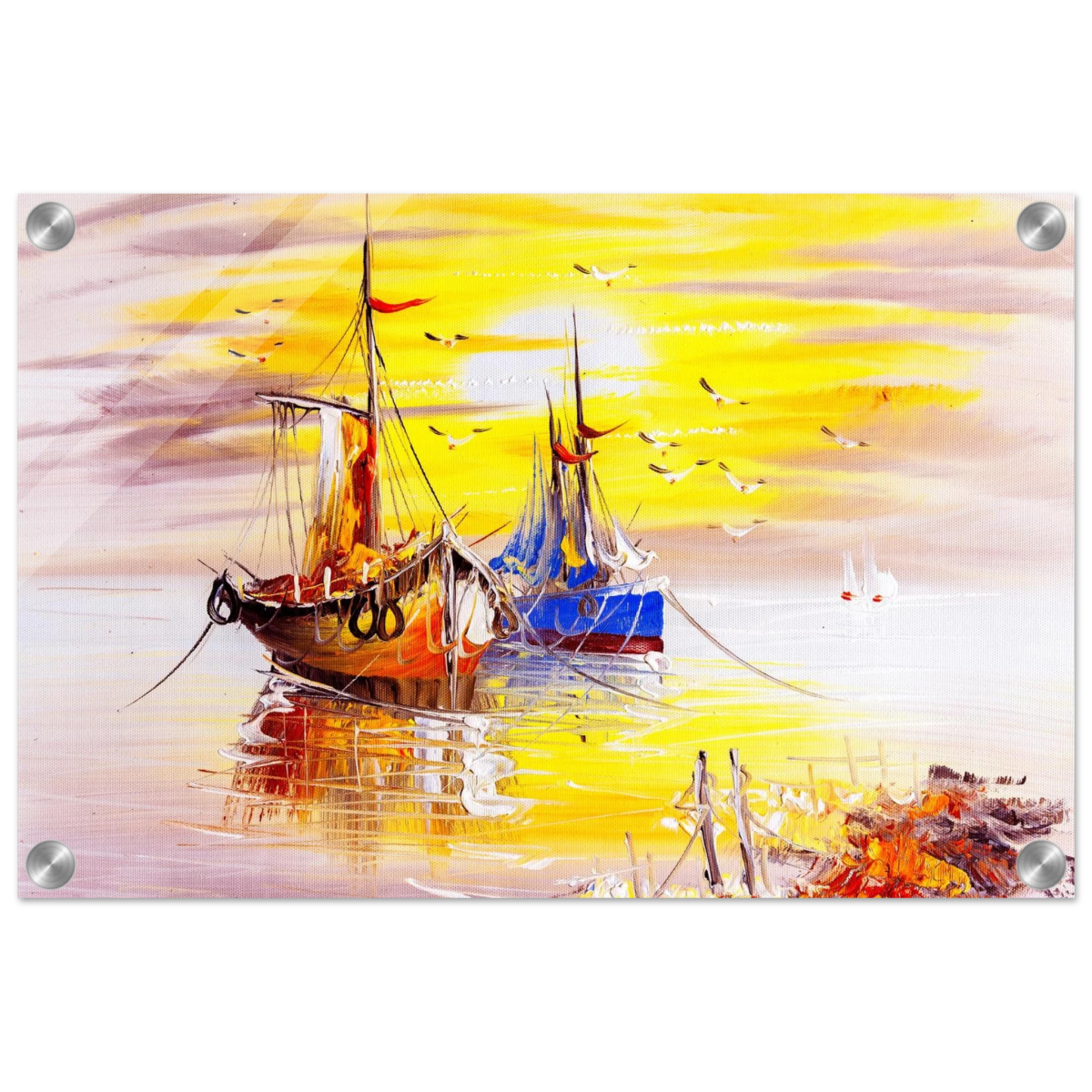 Golden Sunrise Harbour – Nautical Wall Art Print - Acrylic Print - 30x45 cm / 12x18″ - 