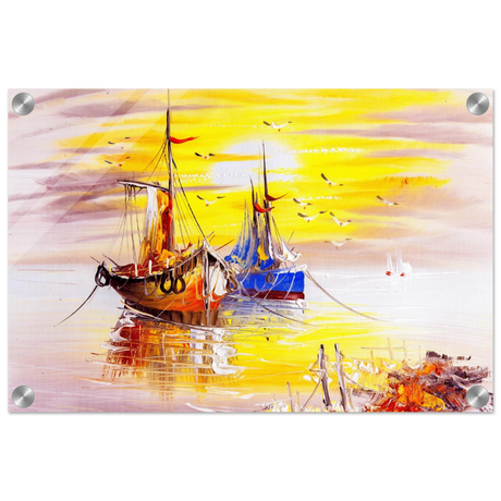 Golden Sunrise Harbour – Nautical Wall Art Print - Acrylic Print - 30x45 cm / 12x18″ - 