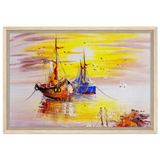 Golden Sunrise Harbour – Nautical Wall Art Print - Framed Canvas - 40x60 cm / 16x24″ - Wood frame