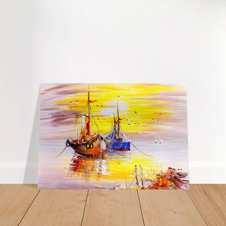 Golden Sunrise Harbour – Nautical Wall Art Print - Brushed Aluminum Print - 70x100 cm / 28x40″ - 