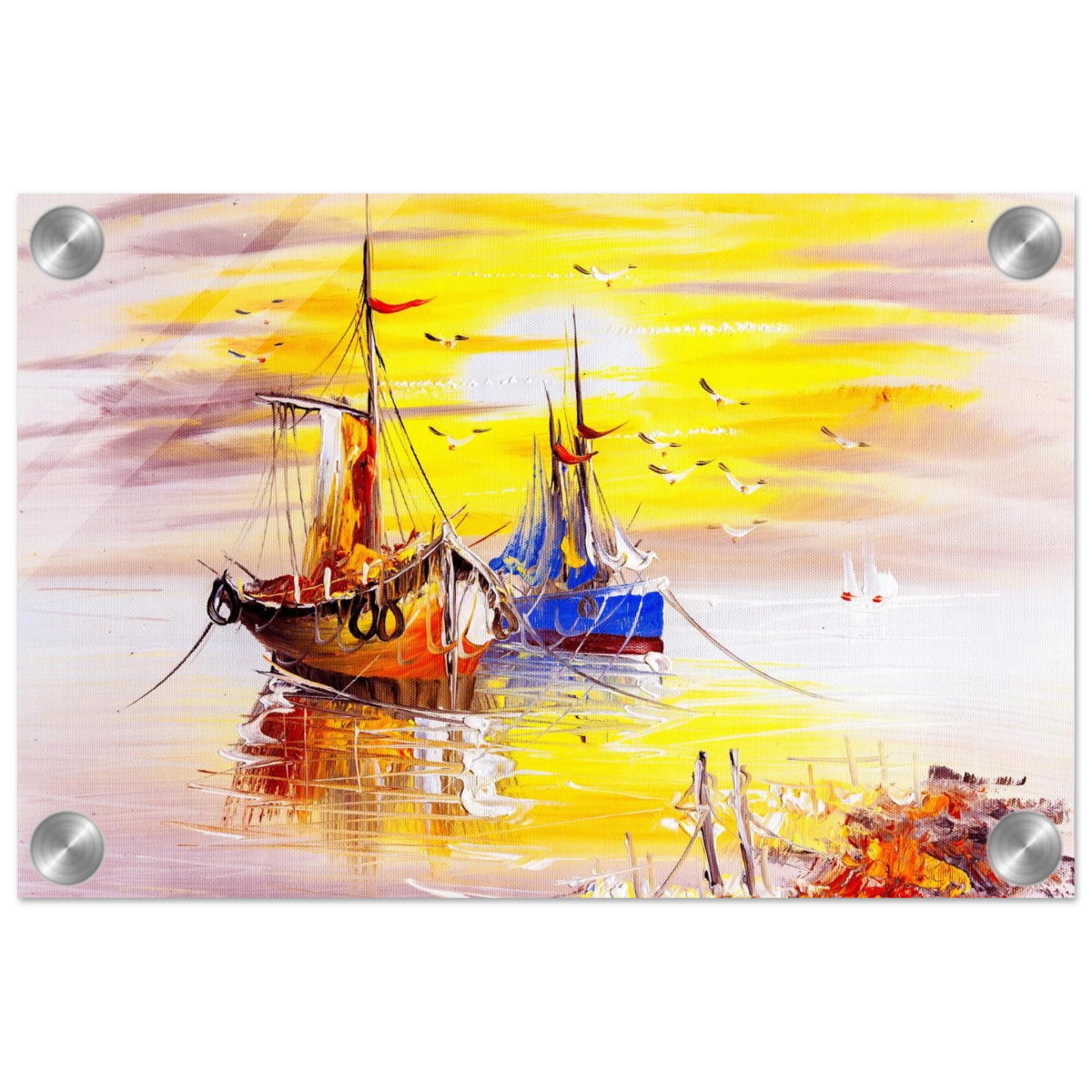 Golden Sunrise Harbour – Nautical Wall Art Print - Acrylic Print - 20x30 cm / 8x12″ - 