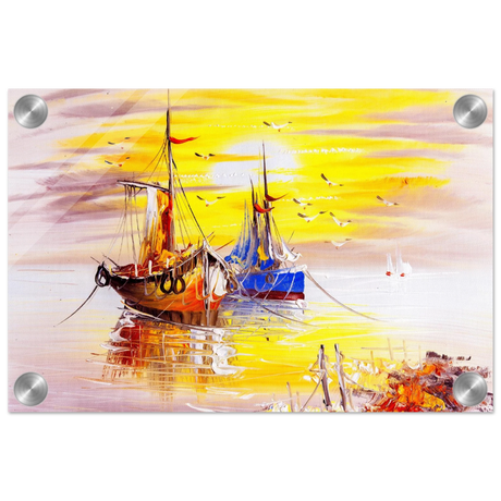 Golden Sunrise Harbour – Nautical Wall Art Print - Acrylic Print - 20x30 cm / 8x12″ - 