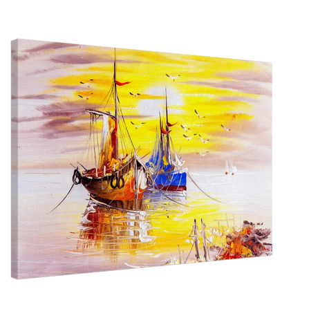 Golden Sunrise Harbour – Nautical Wall Art Print - Canvas - 50x75 cm / 20x30″ - 