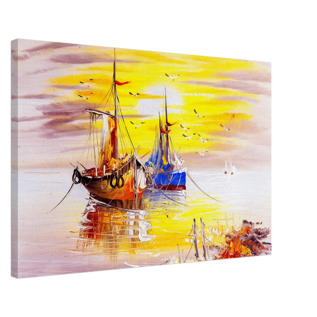 Golden Sunrise Harbour – Nautical Wall Art Print - Canvas - 50x75 cm / 20x30″ - 