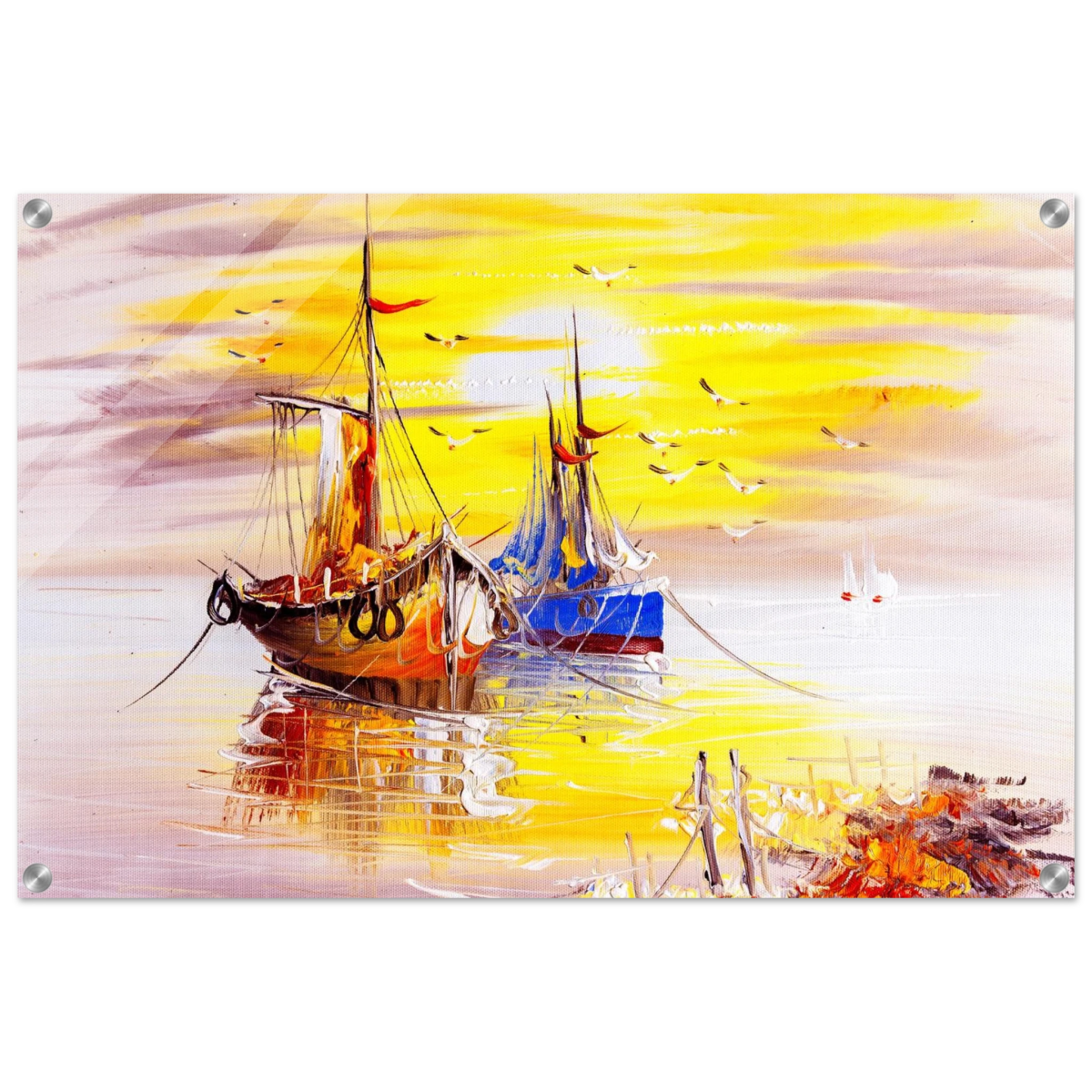 Golden Sunrise Harbour – Nautical Wall Art Print - Acrylic Print - 50x75 cm / 20x30″ - 