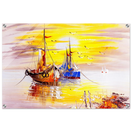 Golden Sunrise Harbour – Nautical Wall Art Print - Acrylic Print - 50x75 cm / 20x30″ - 