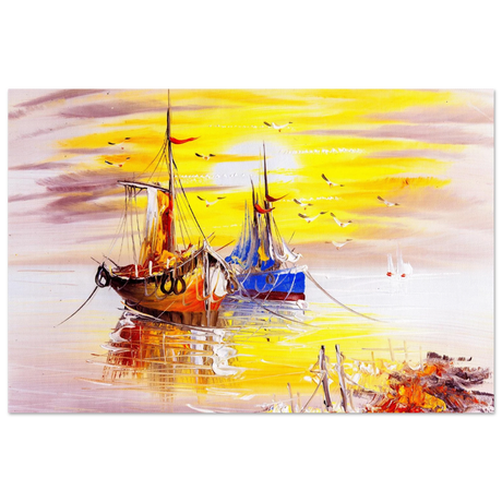 Golden Sunrise Harbour – Nautical Wall Art Print - Fine Art Poster - 60x90 cm / 24x36″ - 