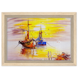 Golden Sunrise Harbour – Nautical Wall Art Print - Framed Canvas - 20x30 cm / 8x12″ - Wood frame