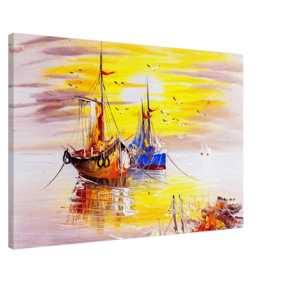 Golden Sunrise Harbour – Nautical Wall Art Print - Canvas - 60x90 cm / 24x36″ - 