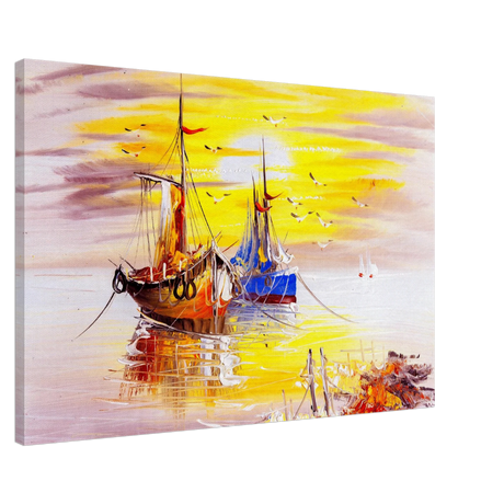 Golden Sunrise Harbour – Nautical Wall Art Print - Canvas - 60x90 cm / 24x36″ - 