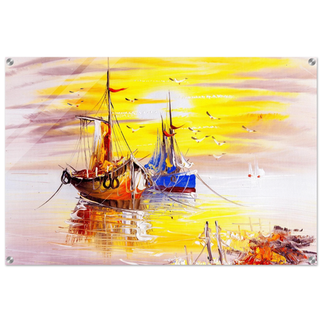 Golden Sunrise Harbour – Nautical Wall Art Print - Acrylic Print - 60x90 cm / 24x36″ - 