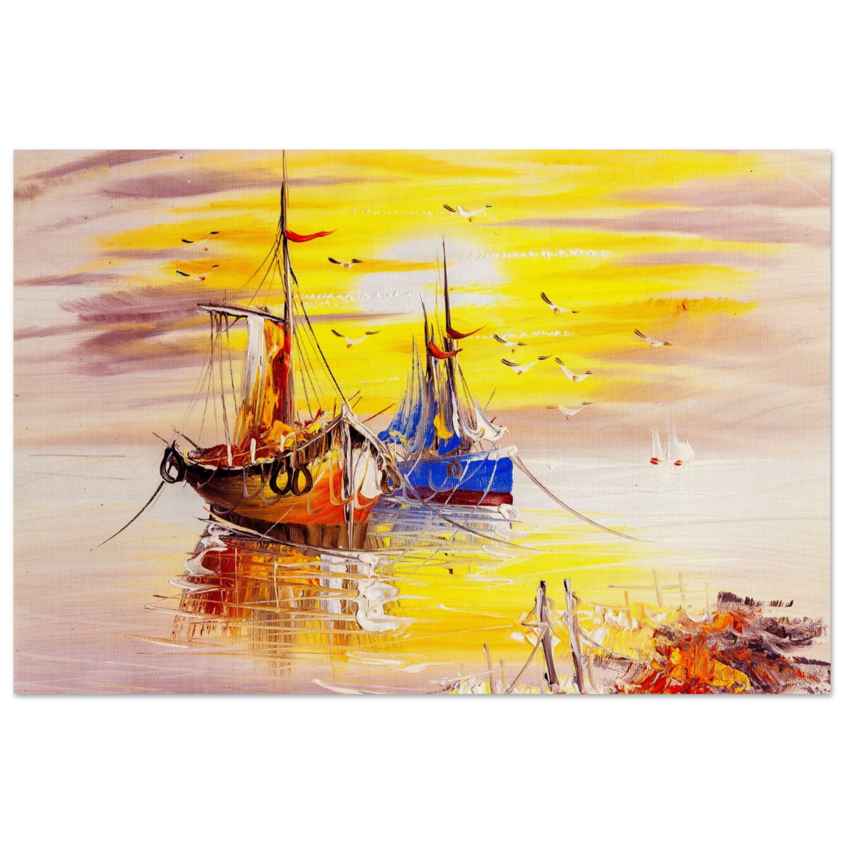 Golden Sunrise Harbour – Nautical Wall Art Print - Wood Prints - 20x30 cm / 8x12″ - 