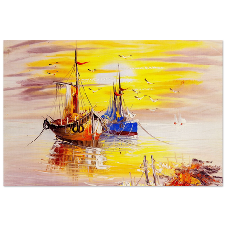 Golden Sunrise Harbour – Nautical Wall Art Print - Wood Prints - 40x60 cm / 16x24″ - 