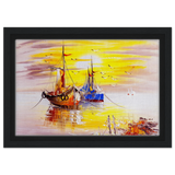 Golden Sunrise Harbour – Nautical Wall Art Print - Framed Canvas - 20x30 cm / 8x12″ - Black frame