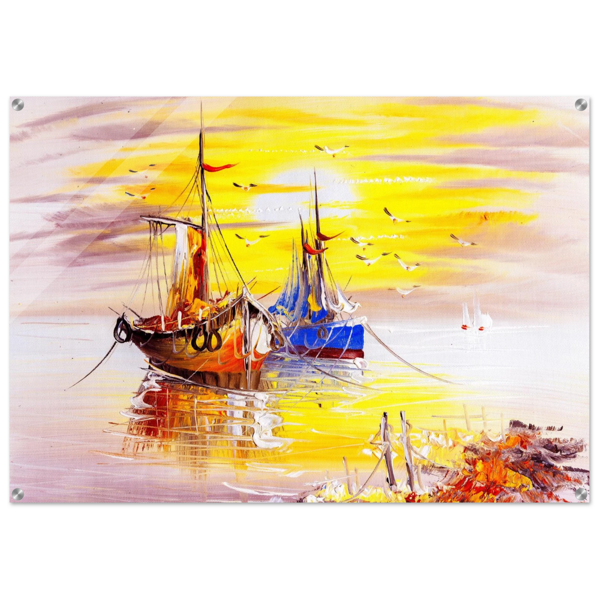 Golden Sunrise Harbour – Nautical Wall Art Print - Acrylic Print - 70x100 cm / 28x40″ - 