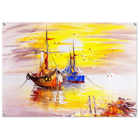 Golden Sunrise Harbour – Nautical Wall Art Print - Acrylic Print - 70x100 cm / 28x40″ - 