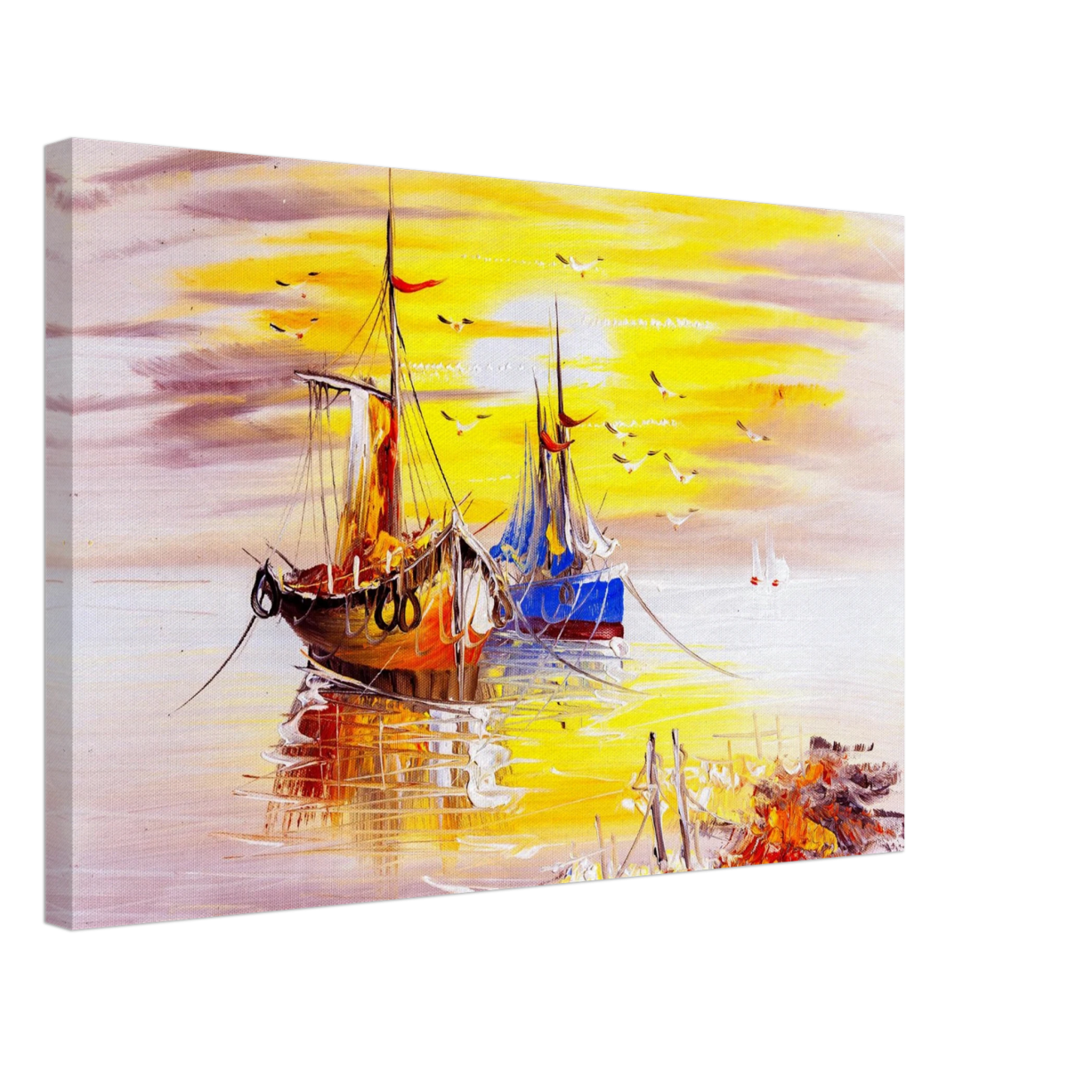 Golden Sunrise Harbour – Nautical Wall Art Print - Canvas - 40x60 cm / 16x24″ - 