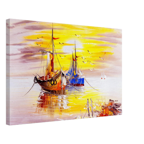 Golden Sunrise Harbour – Nautical Wall Art Print - Canvas - 40x60 cm / 16x24″ - 