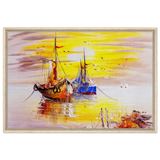 Golden Sunrise Harbour – Nautical Wall Art Print - Framed Canvas - 60x90 cm / 24x36″ - Wood frame